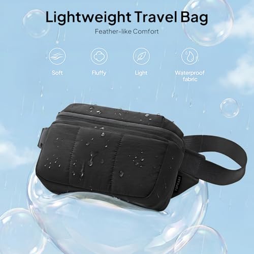 Image of TOPEAST Waist Pack 3.5L Fanny Packs with Water Bottle Holder, Large Capacity Travel Belt Purse Anti-Theft RFID Blocking, Black Fluffy Crossbody Sling Bag for Hiking Walking