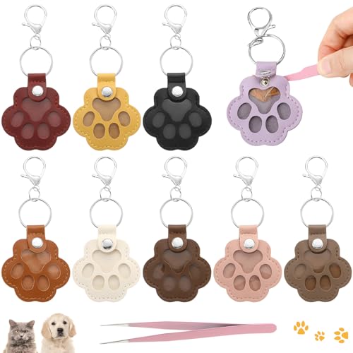 Sunnymove 9 Pcs Dog Fur Storage Keychain Cute Leather Paw