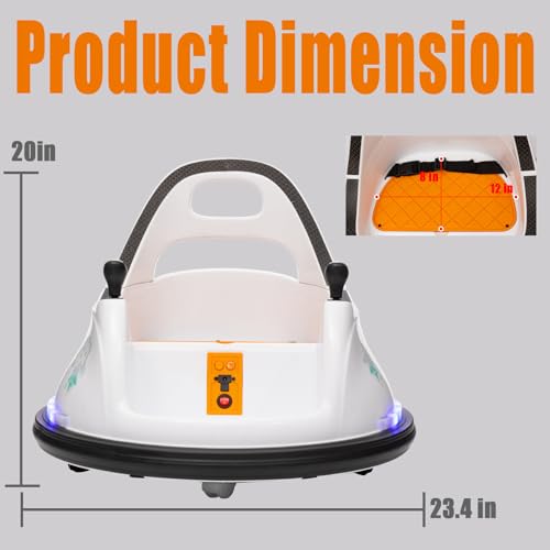 Image of 12V Kids Ride on Bumper Car Kids Ride On Electric Bumper Car for Toddlers with Remote Control, 360 Degree Spin for Baby Boy and Girls Riding Bumping Toy Gifts Cars for Toddler, White