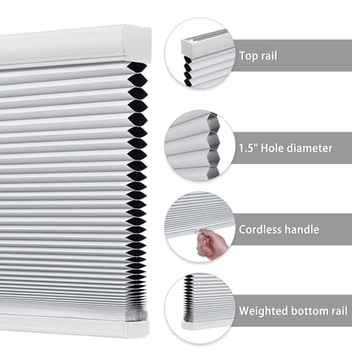 Changshade Cellular Shades Cordless Blinds Blackout for Indoor Windows, Honeycomb Blind Room Darkening Shade 1.5'' Single Cell Pleated, Easy to Install Shade Size 47" Width x 72" Height, White — view 3