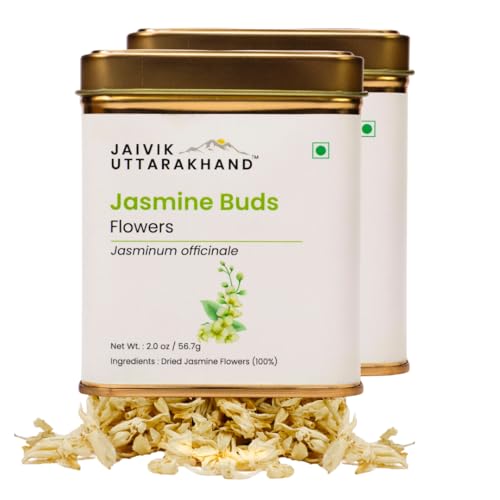 Image of Jaivik Uttarakhand Jasmine Flower Tea (113.4 g), Helps in Relaxing, Healthy Lifestyle, Improve Digestion, No Artificial Flavor, Farm Fresh, Pack of 2 Tin Can