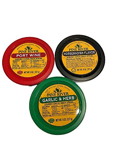 Pine River Cheese Spreads Variety 3-Pack | Garlic & Herb, Horseradish, Port Wine | (3) 8 oz tubs | SHELF-STABLE | Creamy & Flavorful Authentic Wisconsin Pub Cheese Spread
