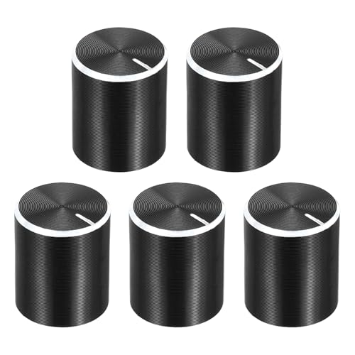 Image of sourcing map 5pcs Potentiometer Knob Knurled Shaft Black Aluminum 6mm Shaft Dia. Rotary Knob 15mmx15mm Guitar Volume Control Knob