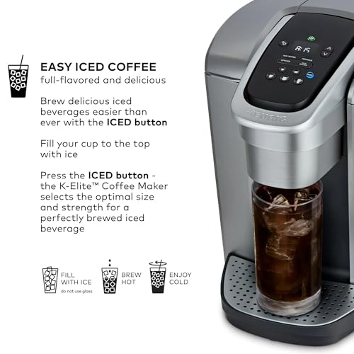 Keurig K-Elite Single Serve K-Cup Pod Coffee Maker, with Strength and Temperature Control, Iced Coffee Capability, 8 to 12oz Brew Size, Programmable, Brushed Silver (Renewed) - Image 5