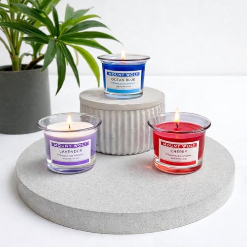 Image of Scented Gel Wax Candle Set of 3 - Lavender, Ocean Blue & Cherry Fragrance | Long Lasting Aromatic Candles for Home Decor, Relaxation & Gifting