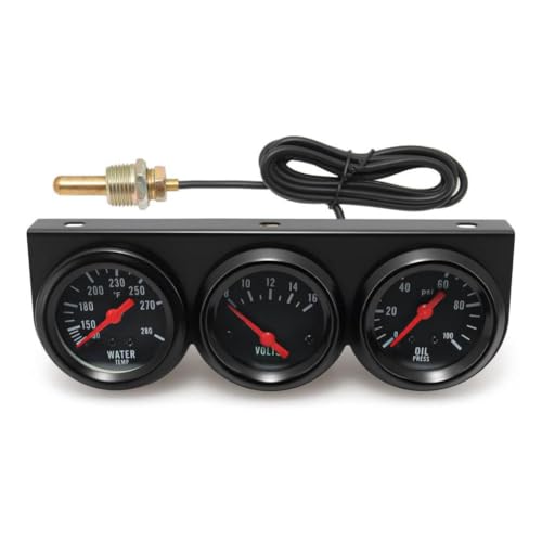 52mm Triple Gauge Set Water Temperature Voltage Oil Pressure 0100PSI 12V Compatible with Racing Petrol Car