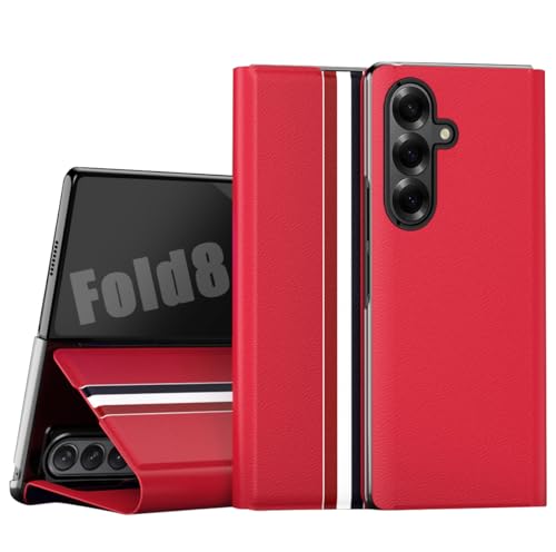 Étui portefeuille Samsung Z Fold 8 Ultra en cuir PU premium rouge texturé