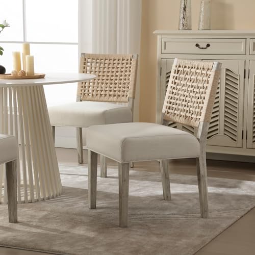 chairus-upholstered-Dining-Chairs-Set-of-4-Farmhouse-Dining-Room-Chairs-Grey-Kitchen-Chairs-with-Low-Woven-Rope-Back-Wooden-Side-Chair-for-Kitchen-Dinning-Room-Restaurant-Linen-Ivory chairus upholstered Dining Chairs Set of 4 Farmhouse Dining Room Chairs Grey Kitchen Chairs with Low Woven Rope Back Wooden Side Chair for Kitchen Dinning Room Restaurant Linen Ivory