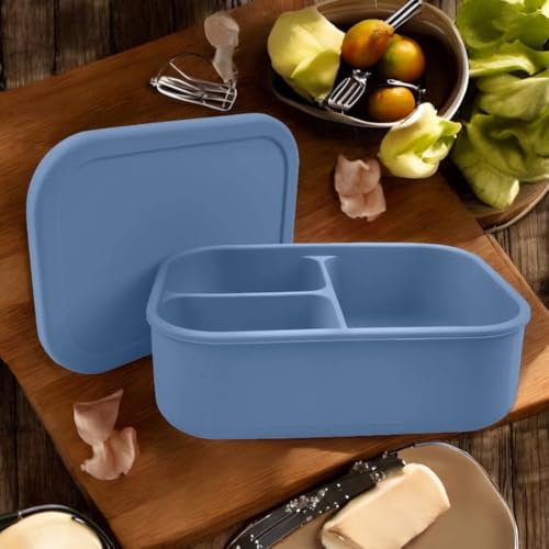 Image of pencil pouch pencil case silicone pencil case (Blue set-Lunch box+12oz bottle+Pencil case)