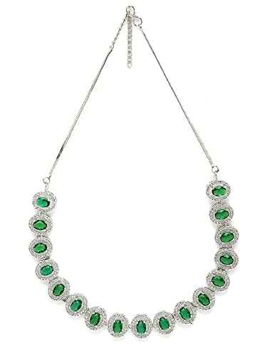 Image of Karatcart Silver Tone Green American Diamond Studded Necklace Set for Women