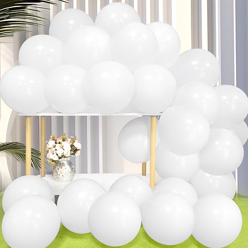 Image of Firomi Matte White Balloons 12-inch 100 Pack Big Thicken (with 3 Ribbons) | Helium, Premium, Durable, Round after inflation for weddings, birthdays