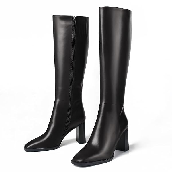 LUXMUWA Black Knee High Boots Women Square Toe Chunky Heel Tall Boots Comfortable Side Zipper Dress Heeled Boots Size 9 by LUXMUWA - Used condition - Image 6
