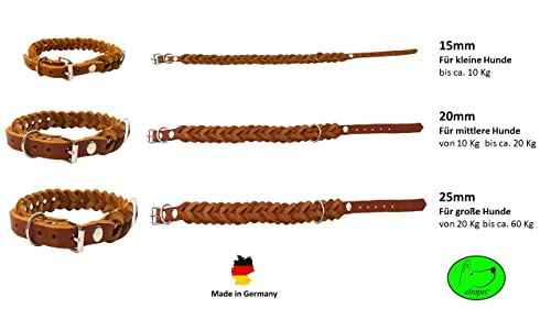 Hundehalsband Fettleder kleine Hunde/große Hunde verstellbar handgeflochten Made IN Germany (XXS 22cm-28cm Breite:15mm, Cognac)