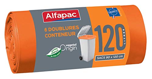 ALFAPAC - 6 sacs doublures poubelle roulante 120L - Sacs Poubelle Doublures de Container - Écoresponsables - 90 x 120 cm - Fabriqués en France Cover