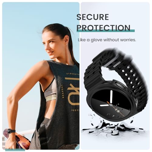Image of Tensea [5+5Pack for Samsung Galaxy Watch 8 Screen Protector Case 44mm Accessories, Hard PC Bumper /HD Anti-Fog Tempered Glass Protective Film, Face Cover Set, Galaxy Watch 8 Case for Women Men