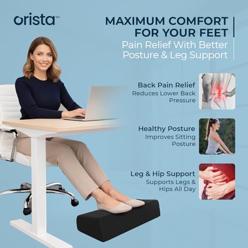 Image of Orista Ergonomic Memory Foam Footrest for Under Desk - India's 1st Massage Textured Surface Foot Stool for Office & Home - High-Density Support for Back, Knee & Hip Pain Relief