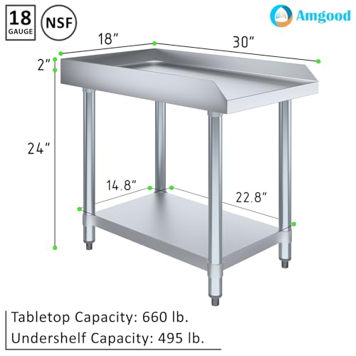 Image of AmGood Stainless Steel Equipment Stand - Heavy Duty, Commercial Grade, with Undershelf, NSF Certified (30 inch Width x 18 inch Length)
