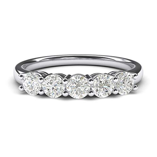 14k White Gold Eternal Five Stones Anniversary Ring Simulated Brilliant Diamonds Eternity ring 1.25ctw for Women3