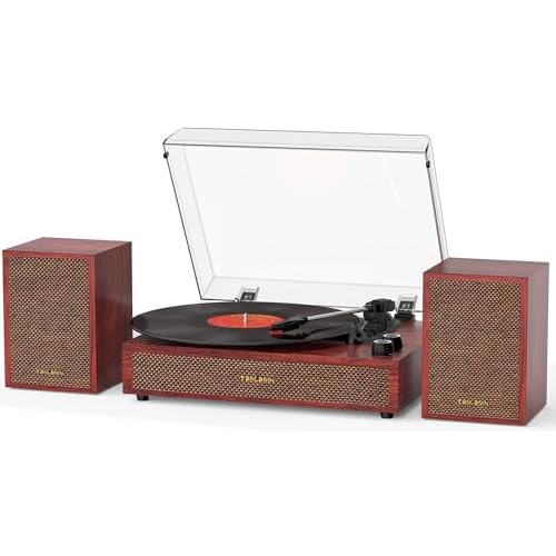 Vinyl Record Player with External Speakers, 3 Speed Vintage Stereo Turntable for Vinyl Records, Bluetooth Input, Auto Stop & Belt Driven System, RCA O