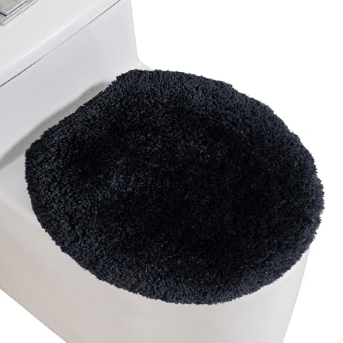 Image of Microfiber Toilet Lid Cover, 17.5 inchx15 inch Fits Round Oblong and Elongated | Toilet Seat Covers for Bathroom, Machine Washable, Decorative Fuzzy fur Look Round Toilet Seat Cover Extra Soft Absorbent