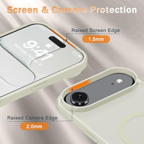 Image of YENAPOON for iPhone Air Case, Matte Magnetic Phone Cover [with 1 Screen Protector] [Support for MagSafe] [Shockproof Military Grade Protection] Translucent Frosted Back, Cream White