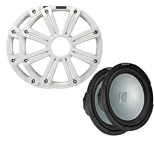 Kicker - Two 10 Inch LED Marine Subwoofers in White, 2 Ohm Bundle 4 Ohm Each