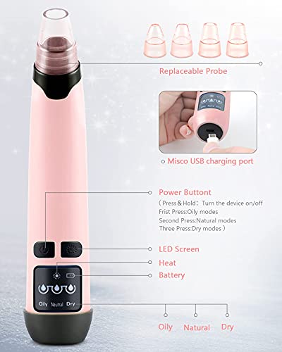 DISEN Blackhead Remover Vacuum Pore Cleaner Blackhead Acne Extractor with 4 Probes, 3 Adjustable Suction Level & Usb Rechargeable Display for Facial Skin