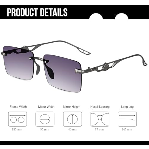 Image of IFLASH UV Protected Rectangular Rimless Sunglasses for Men and Women