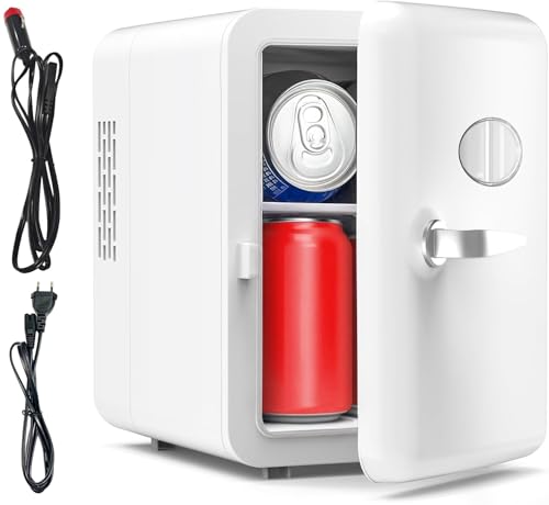 Vexloria Mini frigo da camera, 4L frigorifero piccolo per la cura della pelle, 220V CA/12V CC, con Raffreddamento, ufficio, dormitorio, auto, (bianco)
