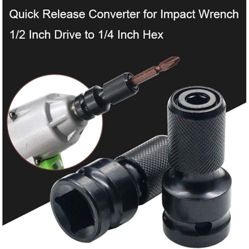 Image of STARQ 1 /2 Inch Square Drive To 1 /4 Inch Hex Female Socket Adapter Quick Release Chuck Converter Drill Chucks Adaptor Conversion For Impact And Ratchet Wrench SD With Ring & Rod included