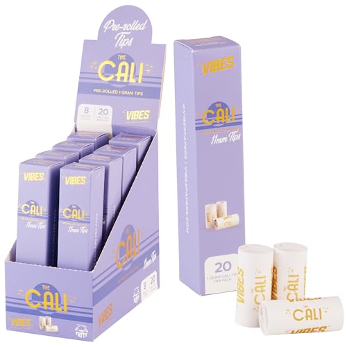 VIBES The Cali Pre-Rolled Tips - 8 Packs of 20 | Premium 11mm x 25mm Filter Tips for Smooth Rolling | Fits Standard 44mm & Fatty 53mm Wide Papers | Durable, Natural Filtration for Cleaner Smokes -  Vibes Holdings, LLC, TIP-1G-WHT