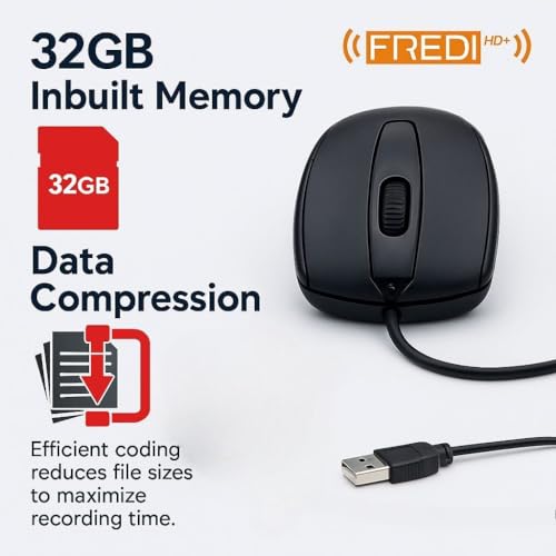 Image of FREDI HD PLUS USB Mouse Camera | 1080p Full HD Video | 32 GB Inbuilt Storage | Loop Recording | Plug & Play USB Design | Mobile & PC Playback | Smart Data Compression for Home & Office Use
