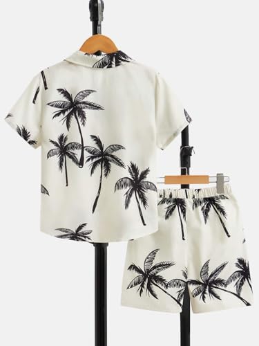 Image of Verdusa Boy's 2 Piece Outfits Summer Hawaiian Vacation Beach Button Down Shirt and Shorts Going Out Sets