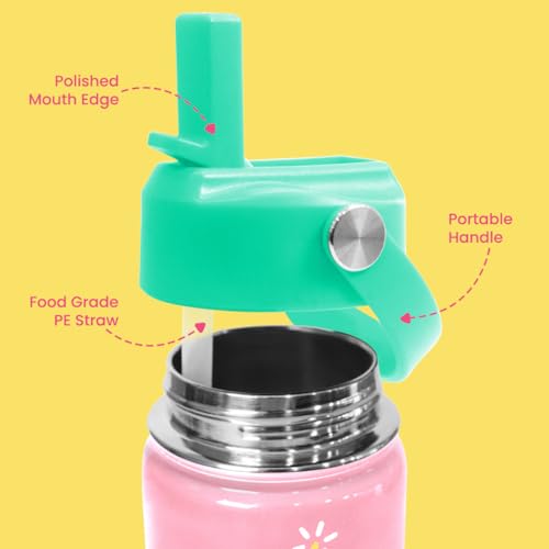 Image of SANDJEST Unicorn Water Bottle - Kids Water Bottle with Straw Lid - 12 Oz Insulated Stainless Steel Water Bottles for Kid Girls - Travel Cup for School Sports