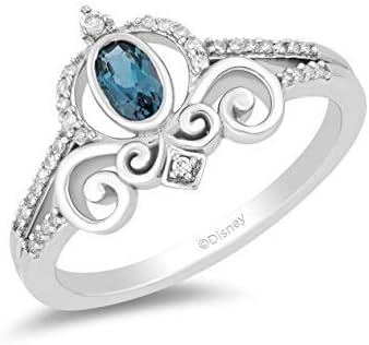 Jewelili Enchanted Disney Fine Jewelry - Anillo de carruaje de Cenicienta con diamantes de 110 quilates y topacio azul Londres