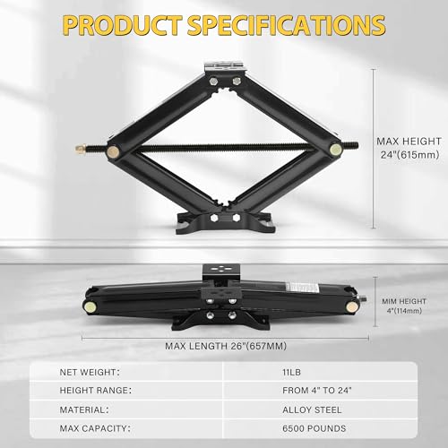 Image of RV Scissor Jack Stabilizer 6500lb Heavy Duty 24 inch RV Trailer Stabilizer Leveling Scissor Jack for Trailer Camper with Crank Handle - 1Pack