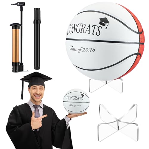 Liliful 2026 Graduation Autograph Basketball Senior Night Gifts Size 7 Signed College Basketball Graduation Signature Gifts with Acrylic Stand Blank Ball with Pump Signature Pen