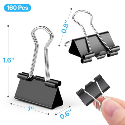 Image of OWLKELA 160 Pcs Medium Binder Clips, 1 inch, Black