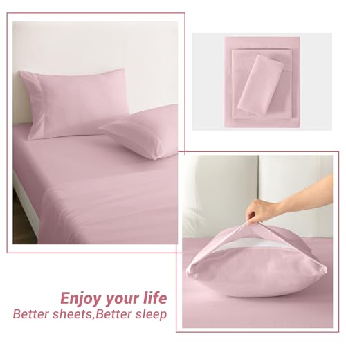 Image of Softan Microfiber Twin Sheet Set with Non-Slip Corner Straps, Pink | 15 inch Deep Pocket Fitted Bed Sheets, Double Brushed Microfiber, Cozy Sheets & Pillowcase for All Season