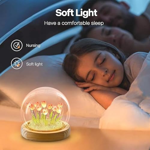 Image of XERGY Tulip Night Light LED Decoration Lamp,Glass Artificial Tulips Bedroom Flower Table Lamp,Birthday Mothers Day Gifts for Girlfriend Mom Women Wife Sister Girls, 10 Flowers (Pink)