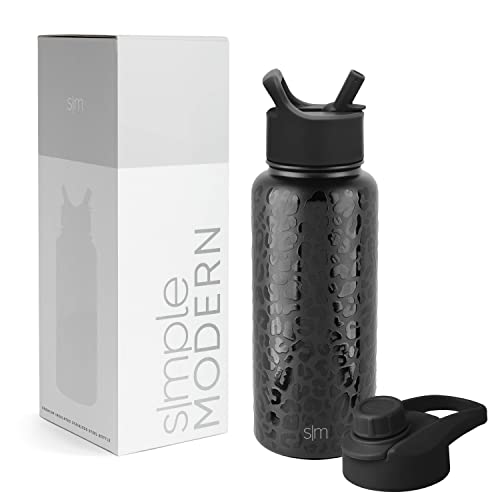Image of Simple Modern Water Bottle with Straw and Chug Lid Vacuum Insulated Stainless Steel Metal Thermos Bottles | Reusable Leak Proof BPA-Free Flask for Sports Gym | Summit Collection | 32oz, Black Leopard