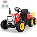Trattore Elettrico 12V 7Ah 2+1 Cambi di Marcia, Trattore a Batteria con 7 Luci Frontali, Pulsante Clacson/Lettore MP3/ Bluetooth/Porta USB/Controllo Remoto per Bambini 3-6 Anni (Rosso)