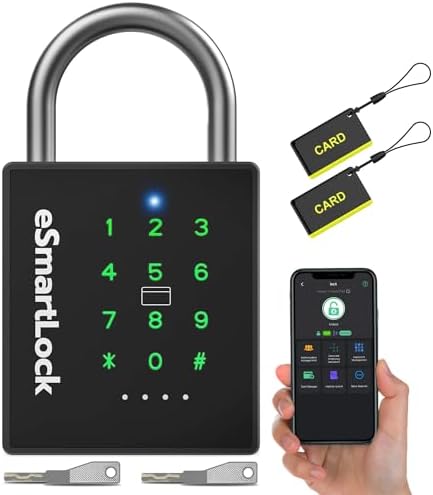 eLinkSmart Heavy Duty Smart Padlock with Key, Pad Lock with Code Keypad, Weatherproof Bluetooth RFID Keyless Electronic Digital Combination Lock for Gate Outdoor Fence Storage Unit Locker Shed Pool