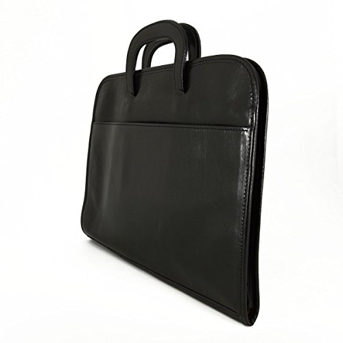 Cartable A4 en cuir véritable noir avec 3 compartiments de rangement - 2