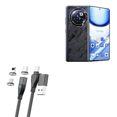 BoxWave Cable Compatible with ZTE Axon 60 Ultra - MagnetoSnap PD AllCharge Cable (100W), Magnet PD 100W Charging Cable USB Type-C Micro USB - Jet Black