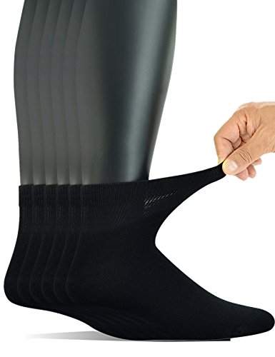 Yomandamor Men's 6 Pairs Combed Cotton Diabetic Ankle Socks with Seamless Toe and Non-Binding Top