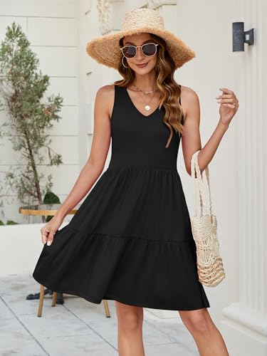 Womens Summer Dresses V Neck Tank Tiered Flowy Mini A Line Casual Sundress with Pockets - Image 3