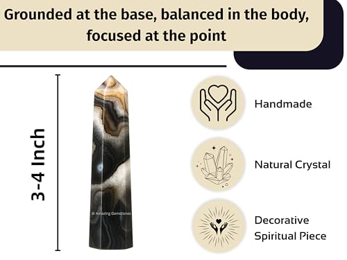 Image of Amazing Gemstone Black Banded Agate Onyx Crystal Towers ~ Natural Healing Crystal Point Obelisk for Reiki Healing and Crystal Grid (3 inch to 4 inch INCH)