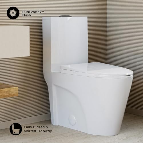 Image of St. Tropez One Piece Modern Elongated Toilet with Dual Vortex Flush, Black Hardware