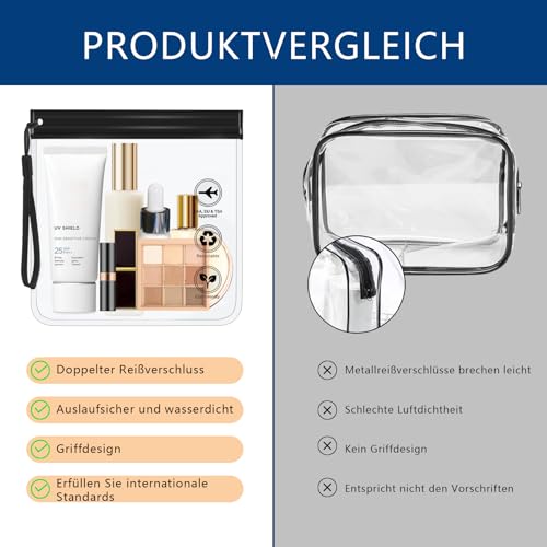 Lot de 2 sacs de toilette transparents homologués - 20 x 20 cm - Avec poignée - Gadgets d'avion - Accessoires de voyage – Image 5